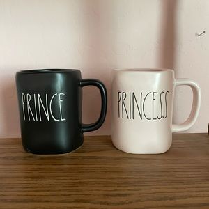 Rae Dunn - Magenta - PRINCESS / PRINCE - Pink Black Ceramic Coffee Mug Set 2021